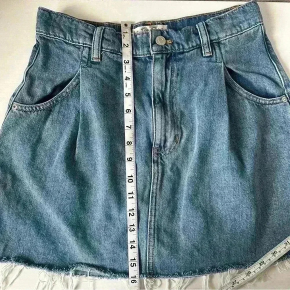 FREE PEOPLE We The Free Denim Pleated Raw Hem Cosmic Flirt Mini Skirt Sz. 27 - Picture 9 of 16